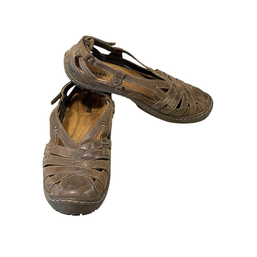 Earth Brown Leather Sandals Women’s Size 8B Adjustable Ankle Strap Breathable